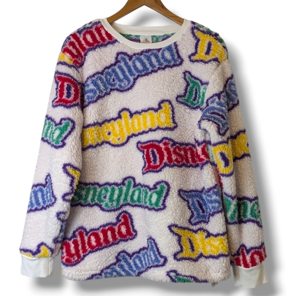 Disneyland Plush Fuzzy Sherpa Fleece Rainbow Logo Oversized Cozy Sweatshirt: Med